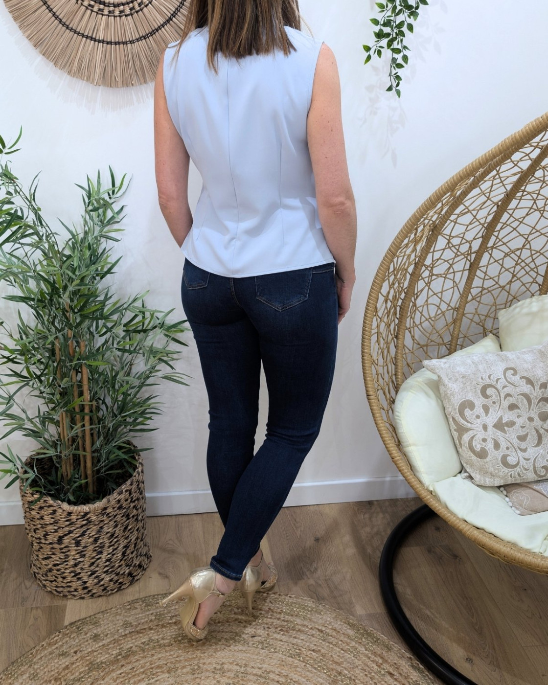 Top effet cache-coeur femme bleu