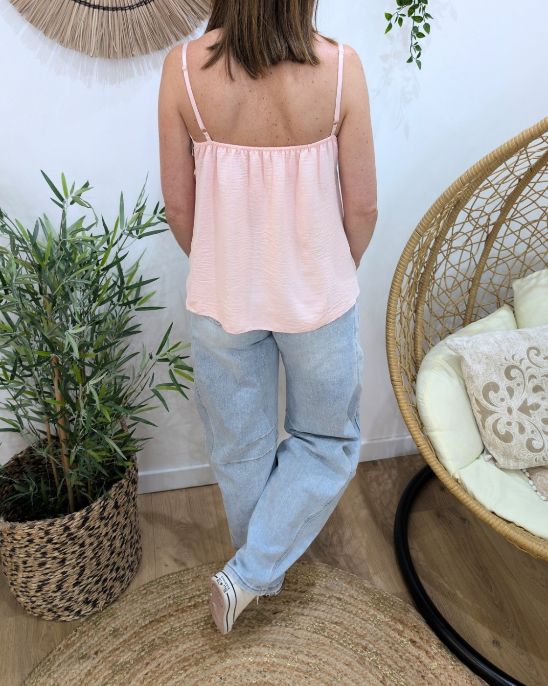 Top femme à bretelles rose baby Garance