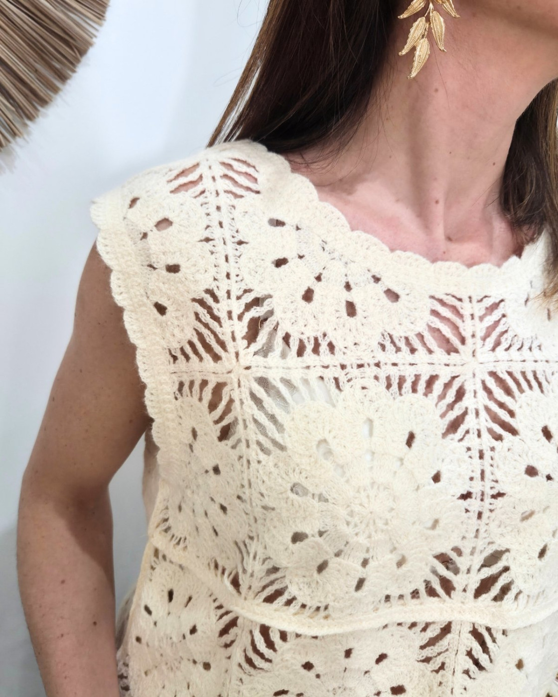 Top femme crochet beige