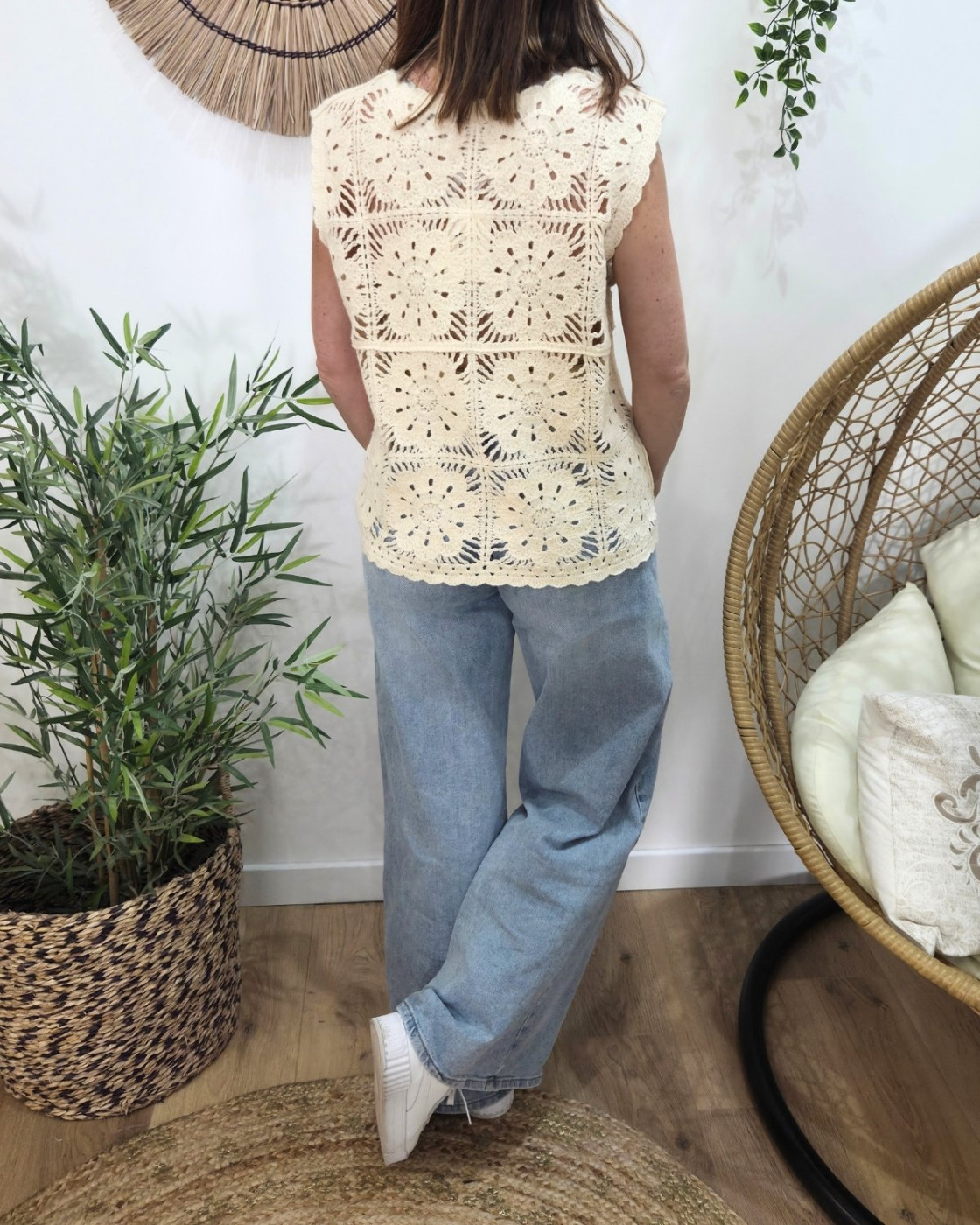 Top femme crochet beige