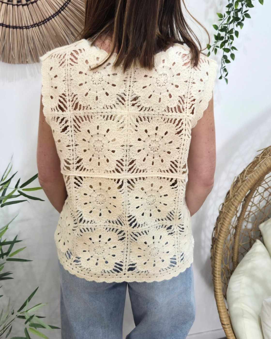 Top femme crochet beige