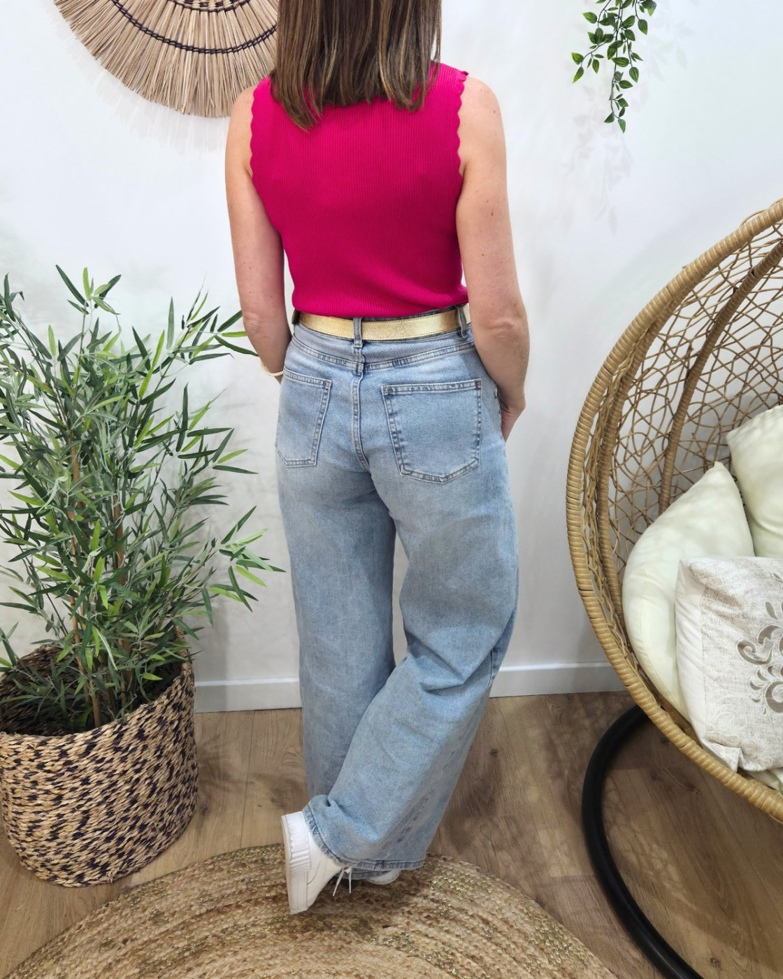 Top femme côtelé rose fuchsia Lucilla