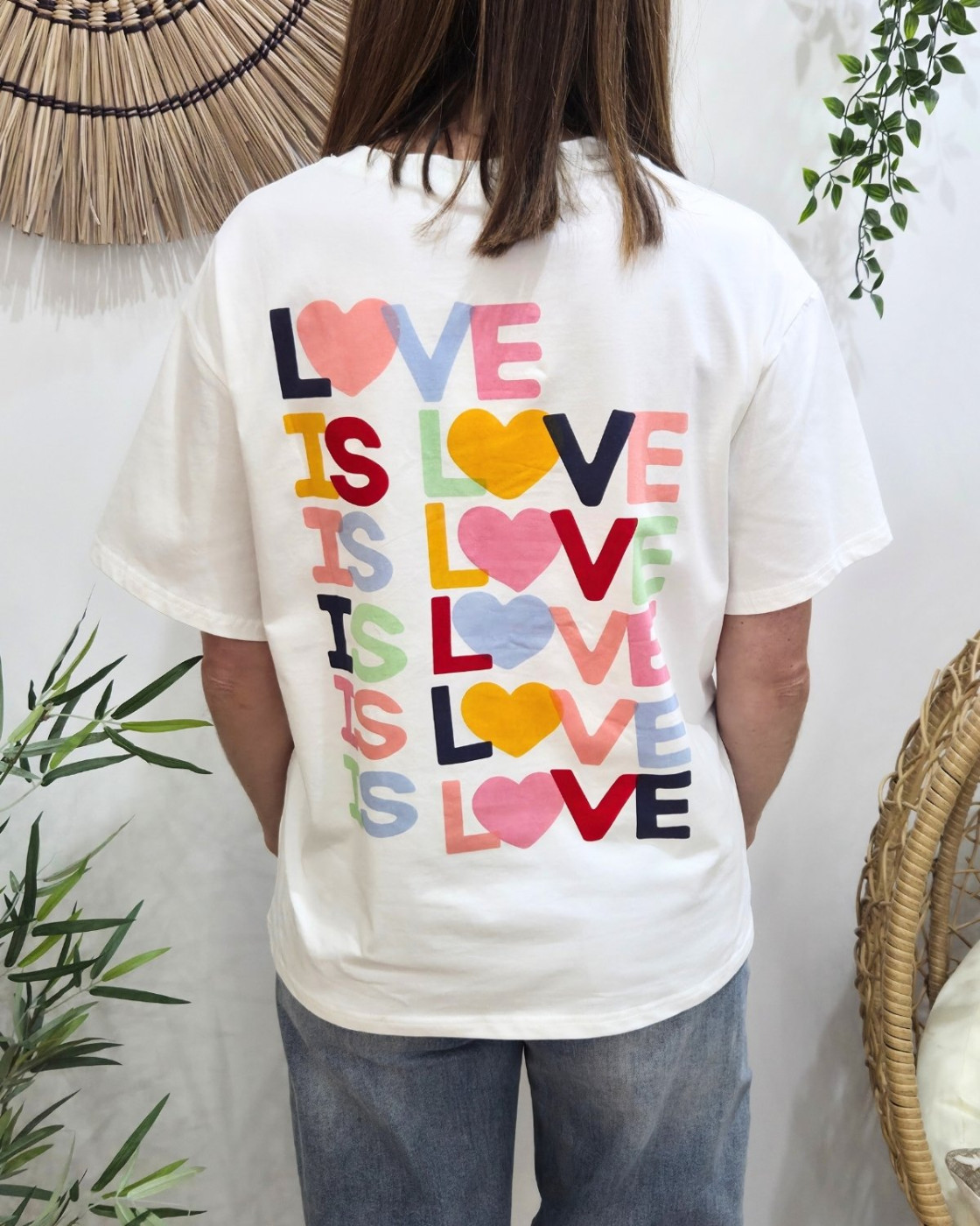T-shirt femme blanc love is love multicolore