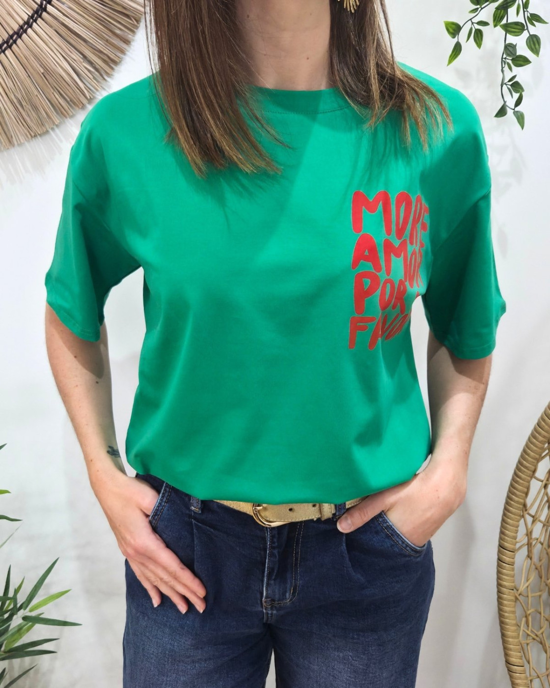 T-shirt femme vert more amor por favor
