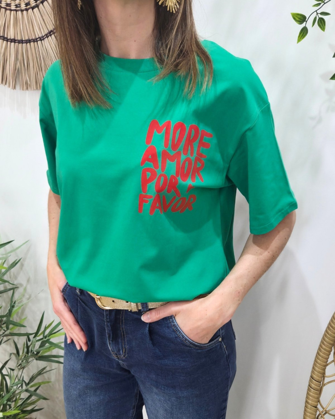 T-shirt femme vert more amor por favor