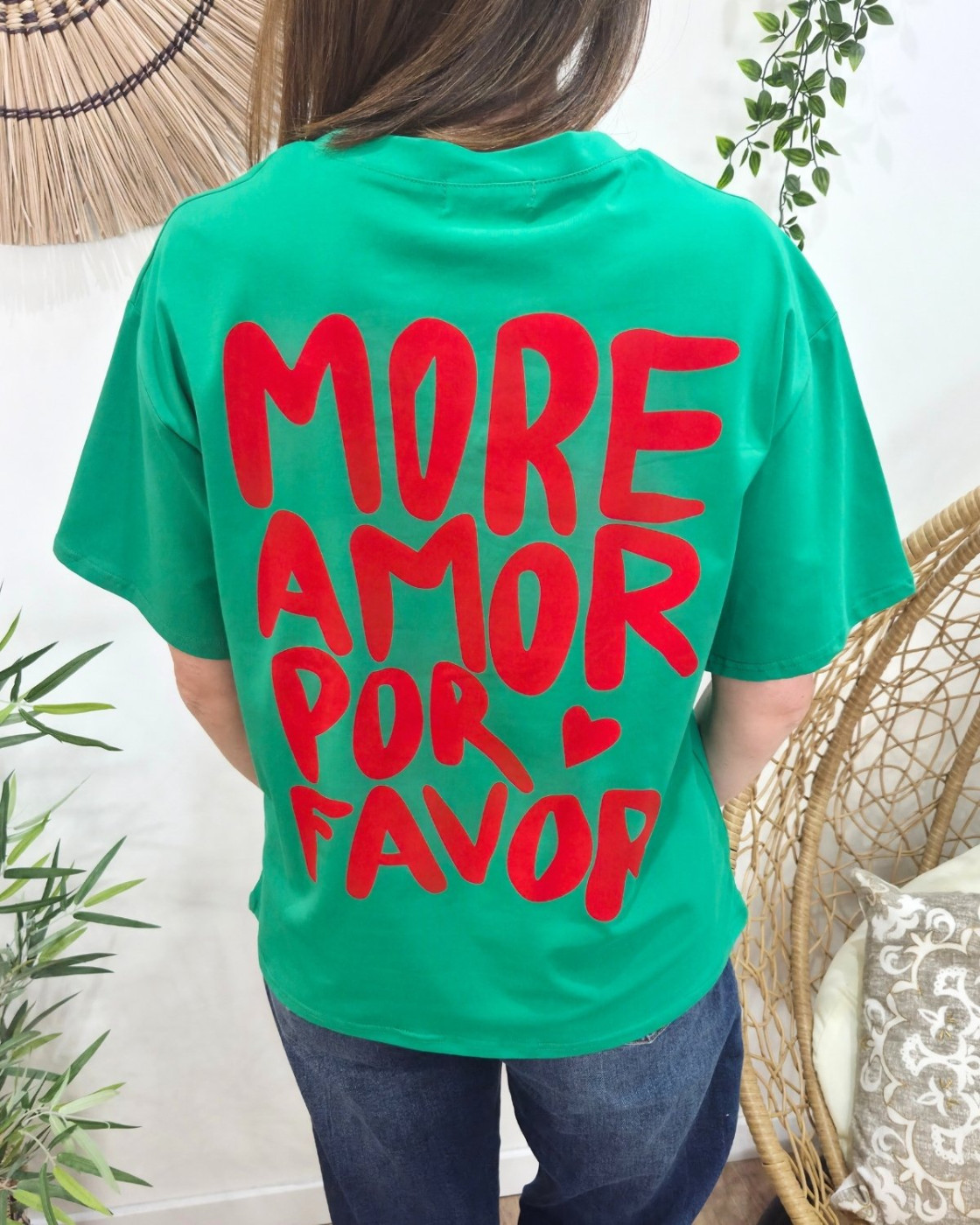 T-shirt femme vert more amor por favor