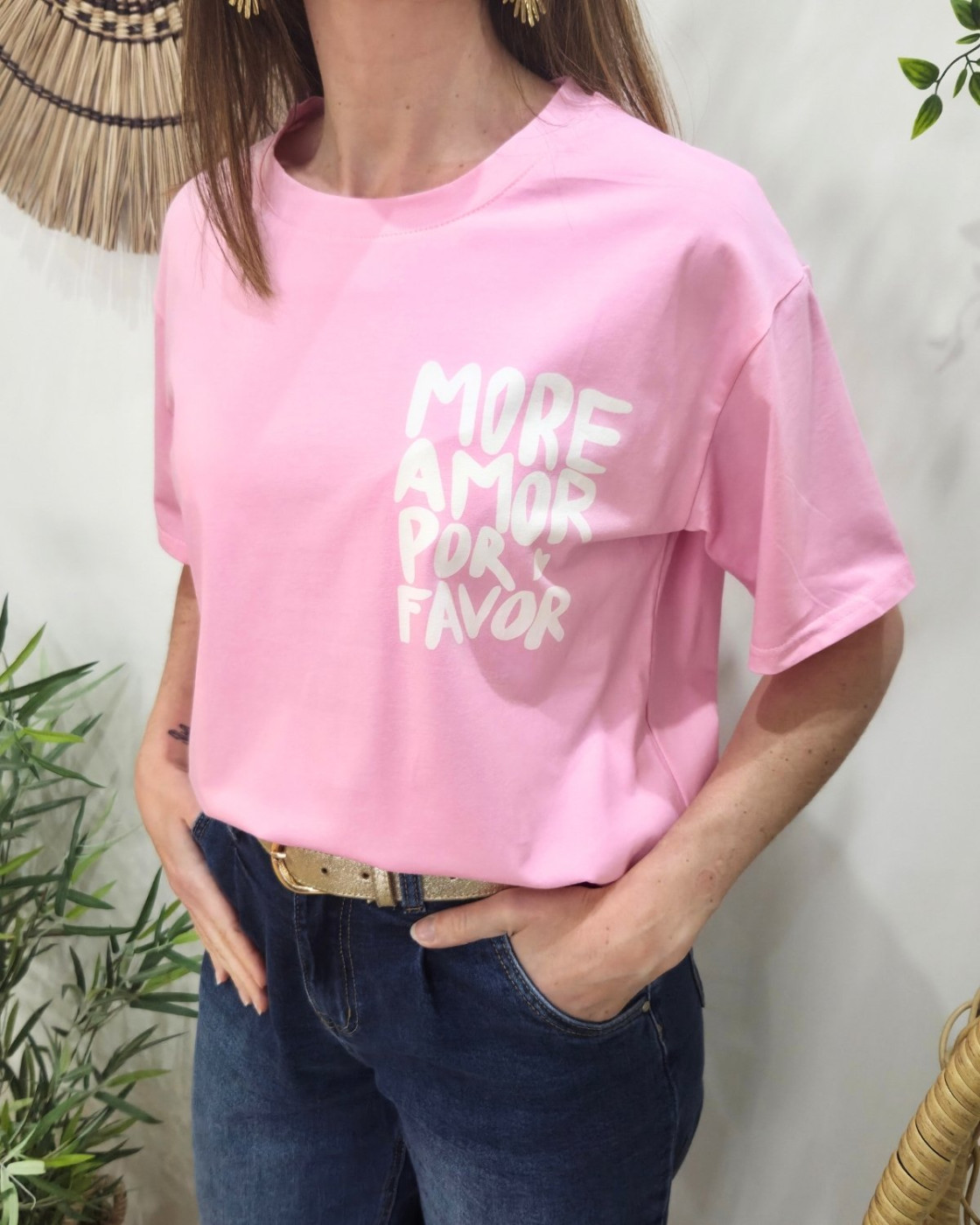 T-shirt femme rose baby more amor por favor