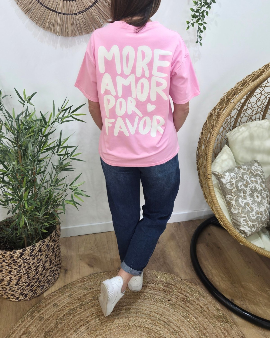 T-shirt femme rose baby more amor por favor