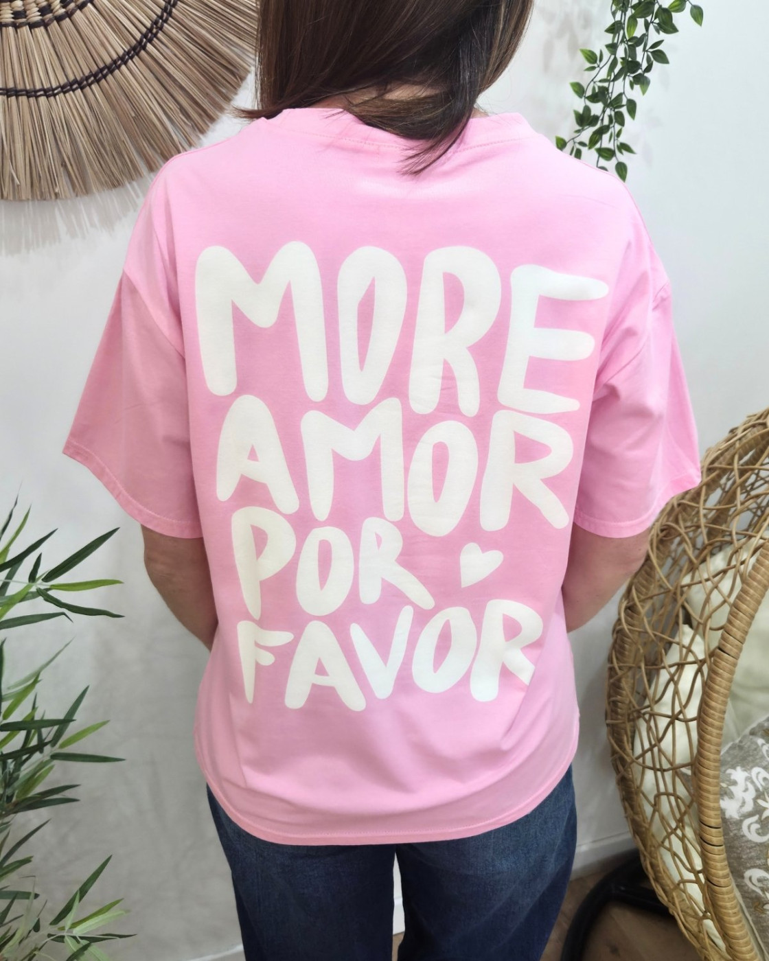 T-shirt femme rose baby more amor por favor