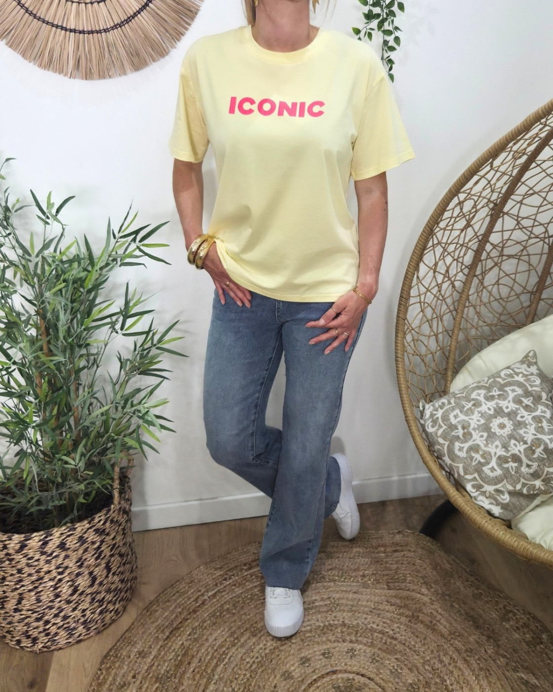 T-shirt femme jaune iconic