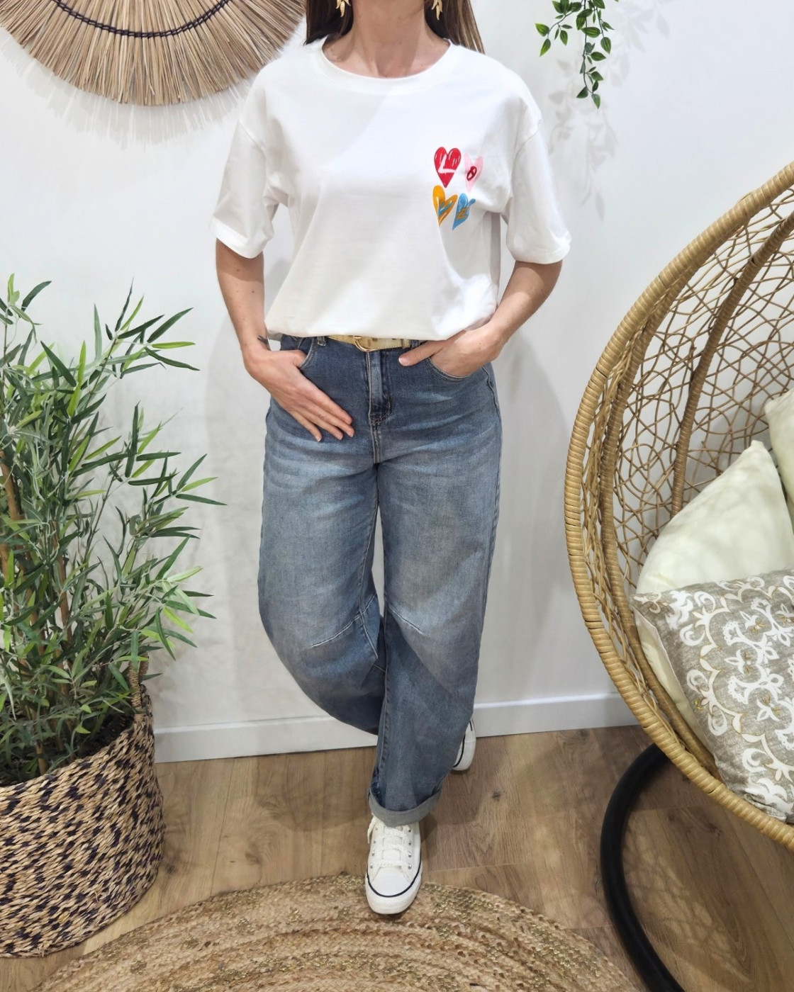 T-shirt femme blanc 4 coeurs love