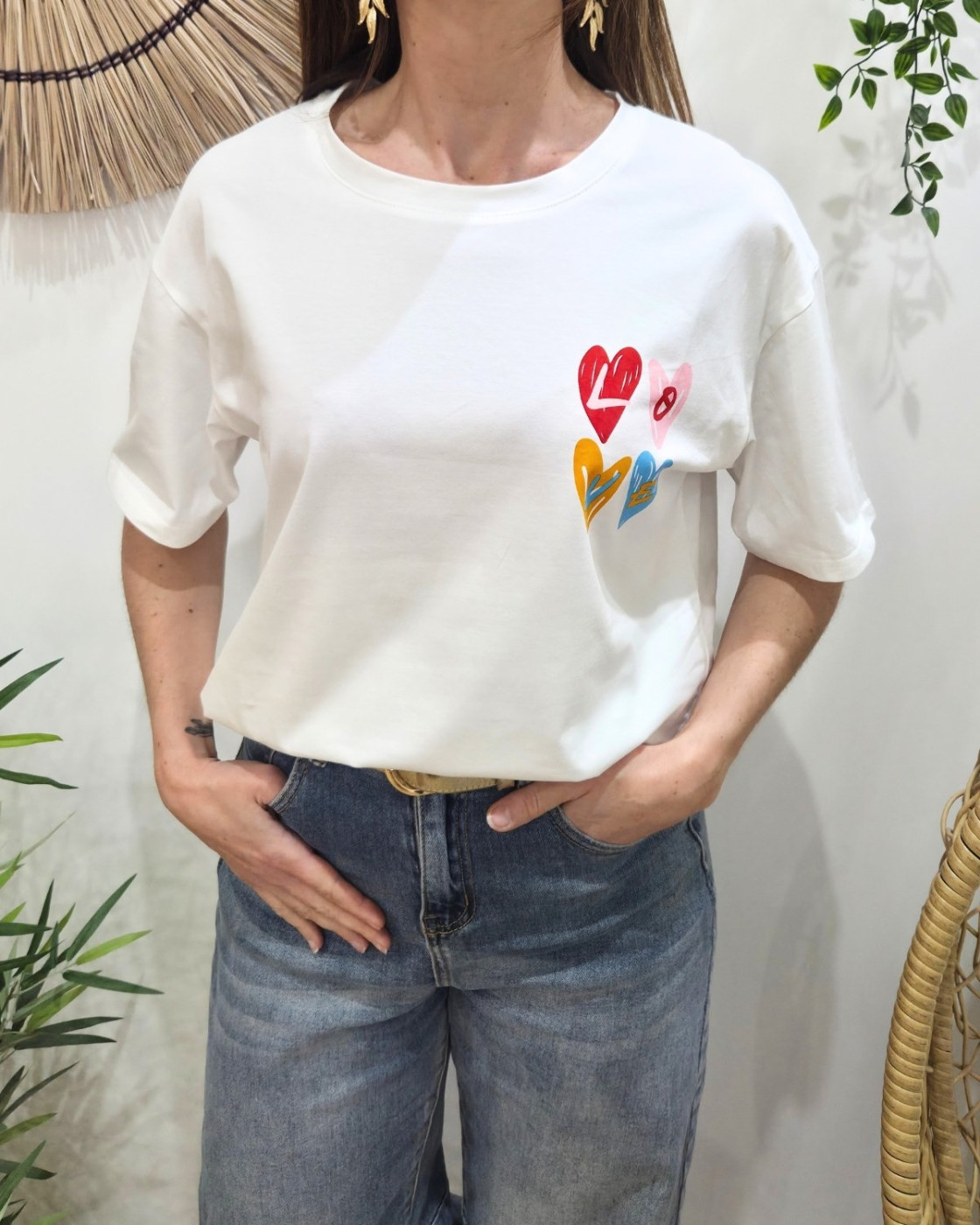 T-shirt femme blanc 4 coeurs love