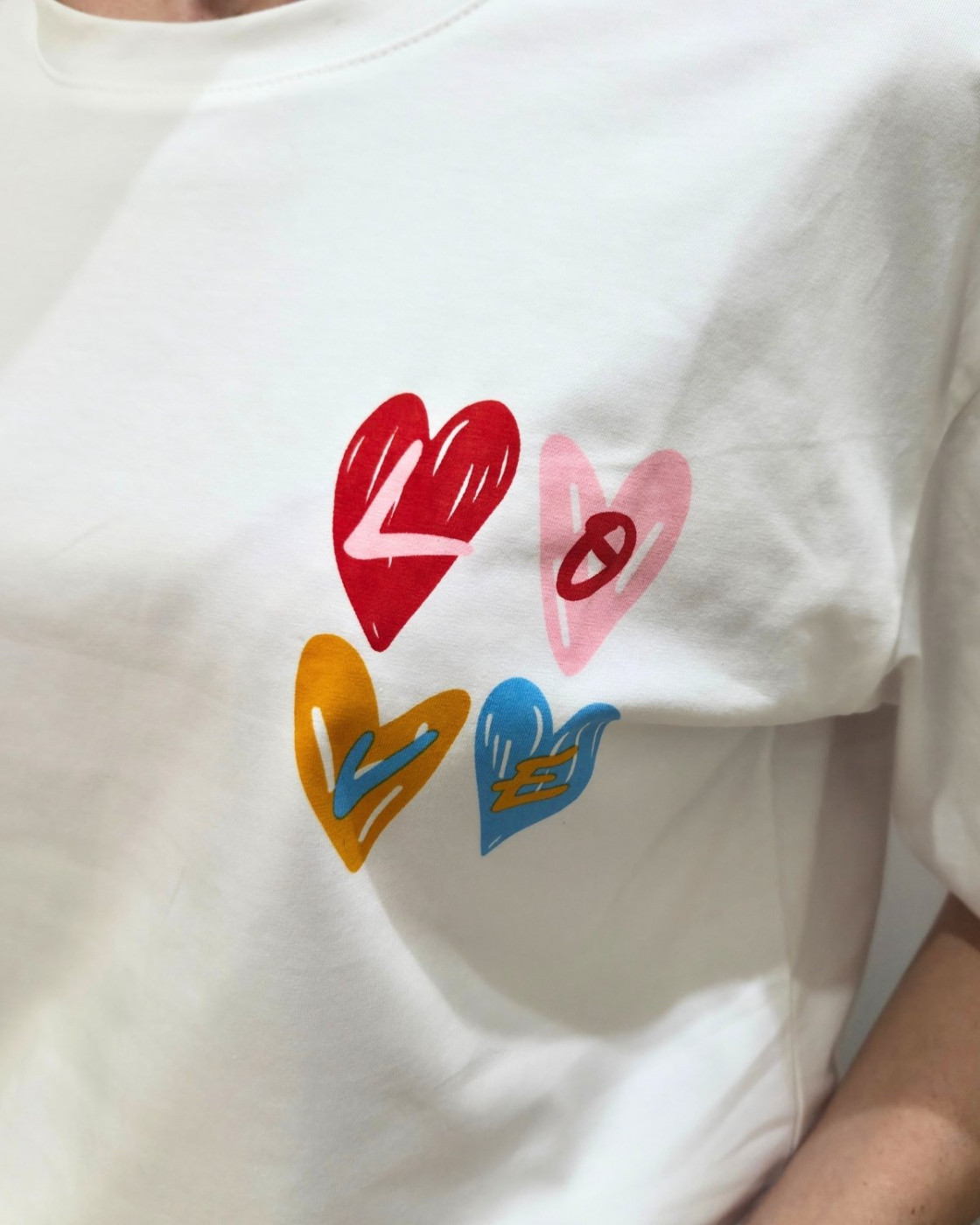 T-shirt femme blanc 4 coeurs love
