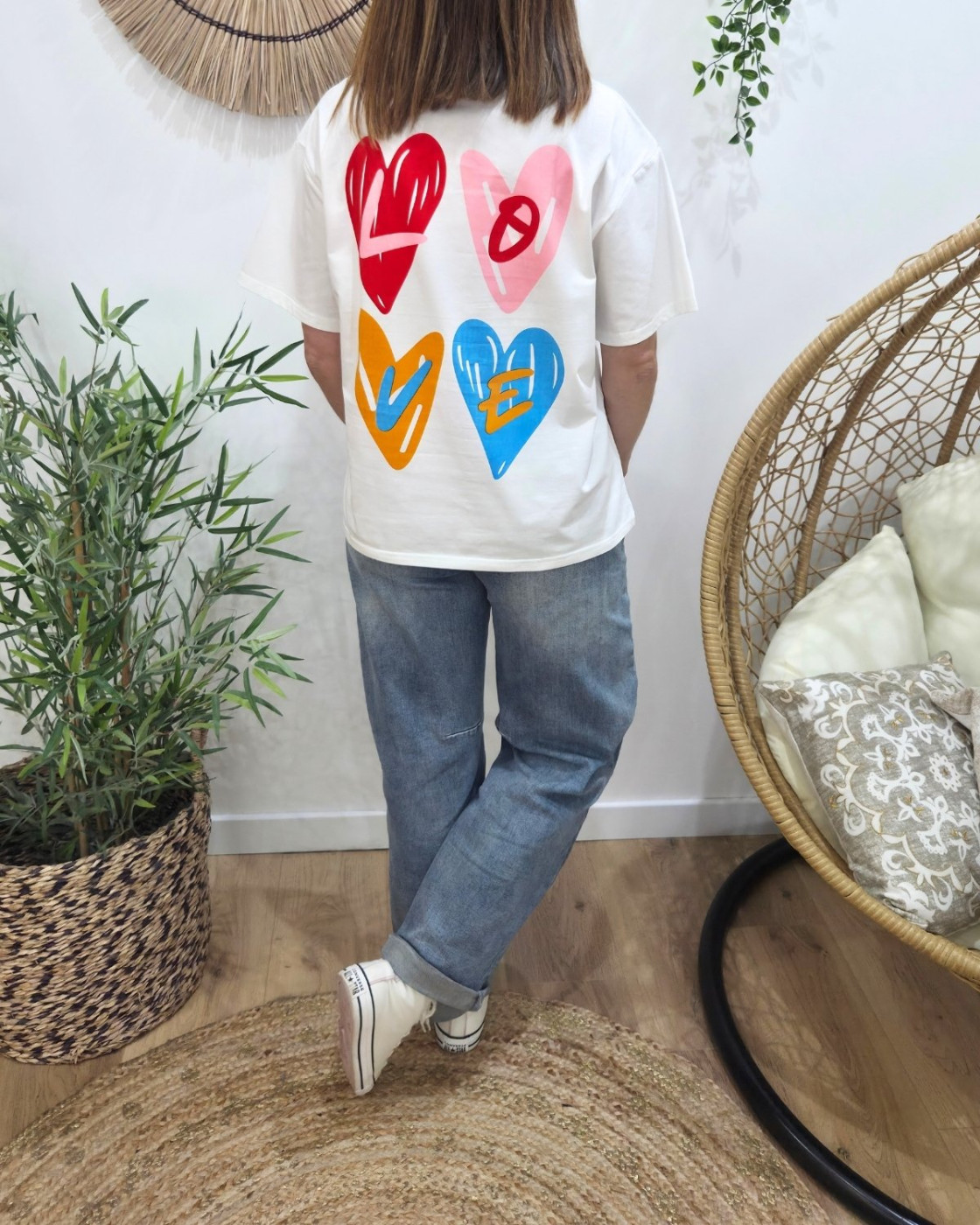 T-shirt femme blanc 4 coeurs love