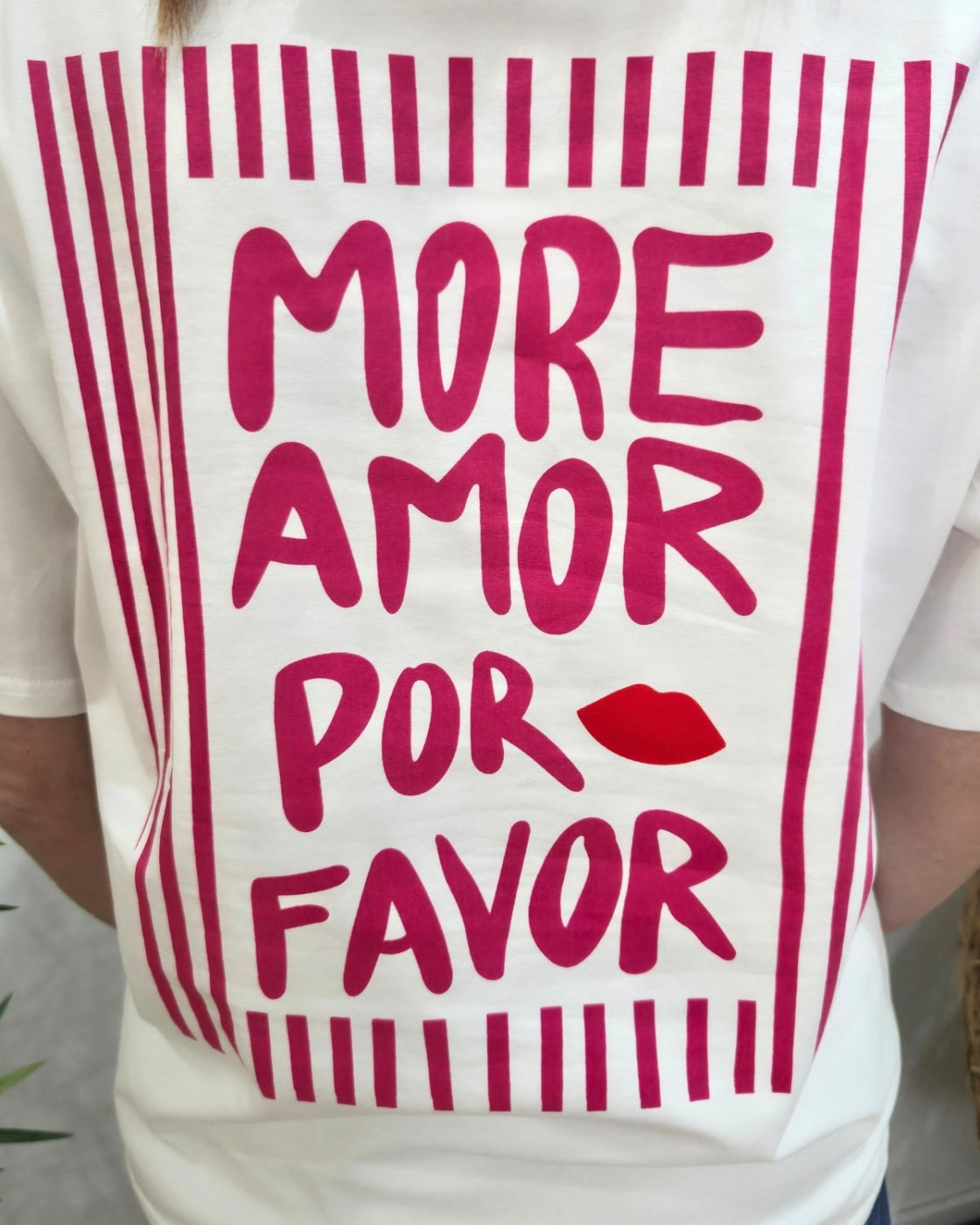 T-shirt femme blanc more amor por favor rose