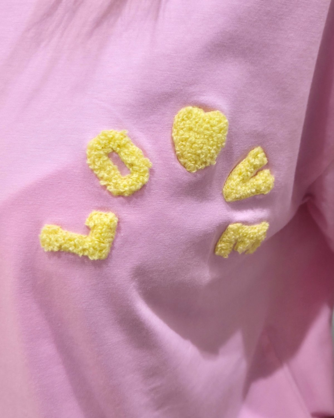 T-shirt femme rose love teddy jaune