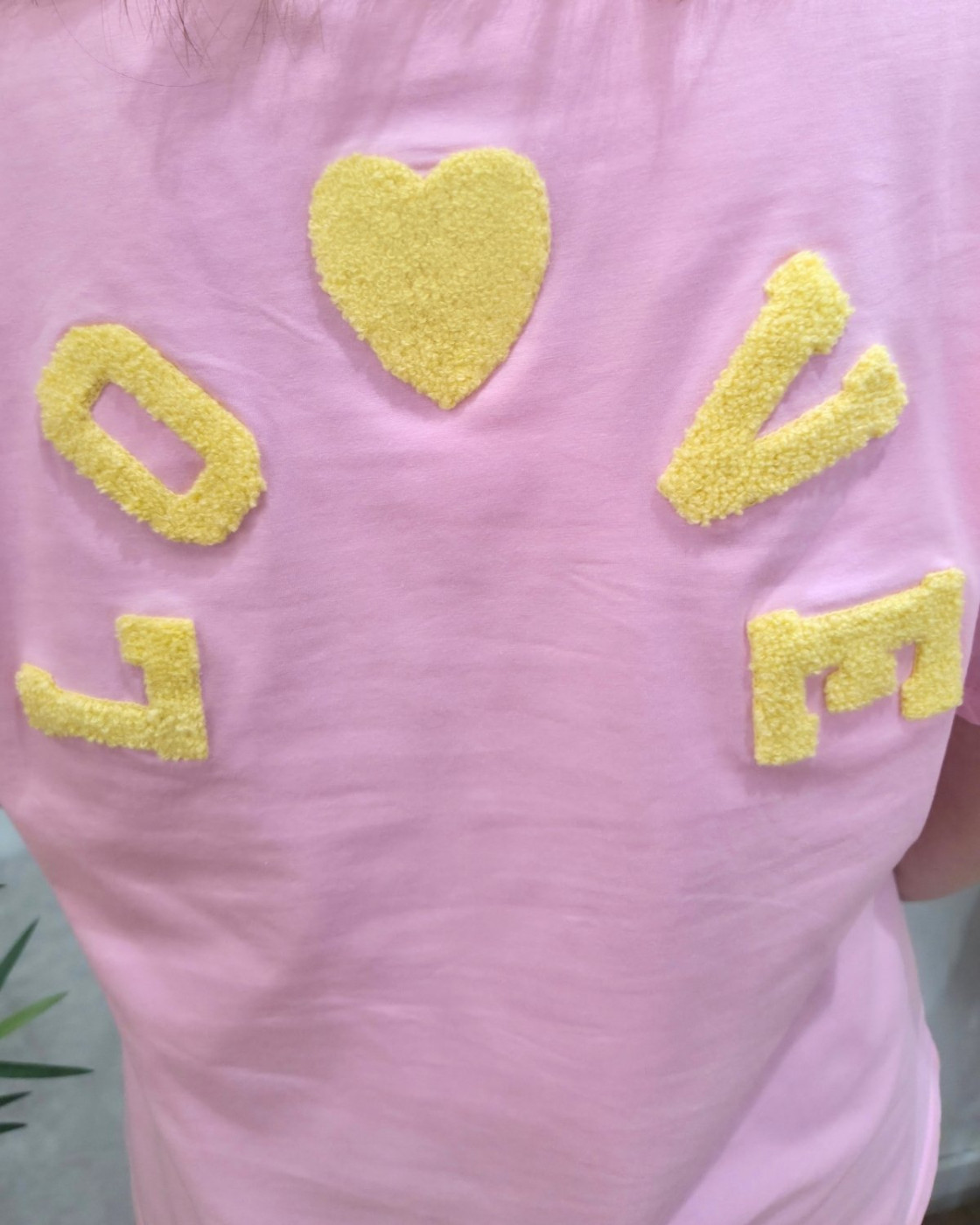 T-shirt femme rose love teddy jaune