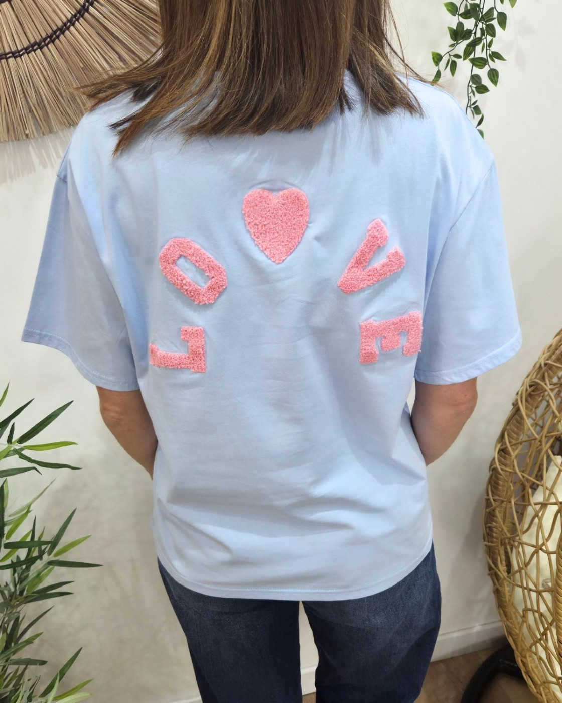 T-shirt femme bleu love teddy rose