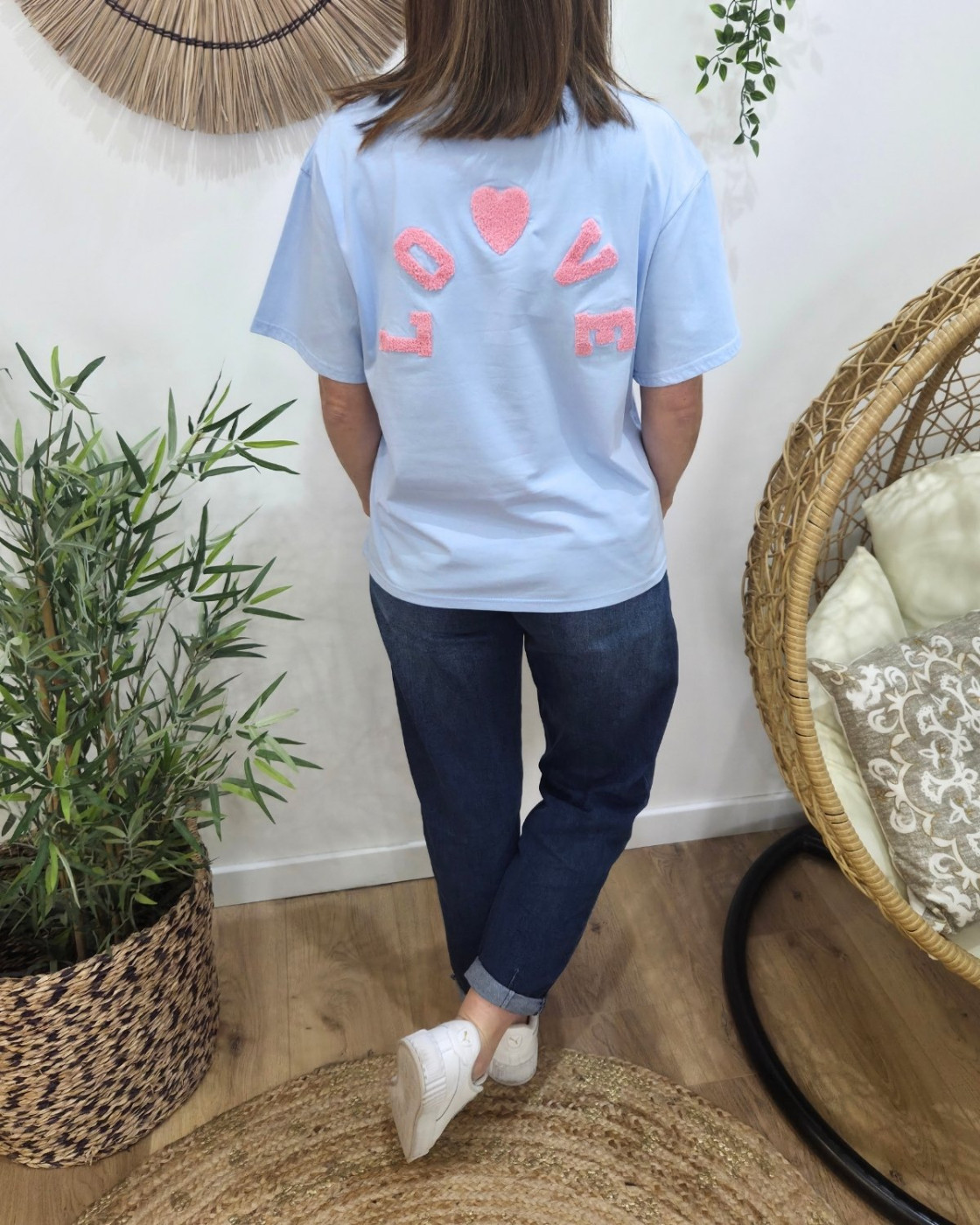 T-shirt femme bleu love teddy rose
