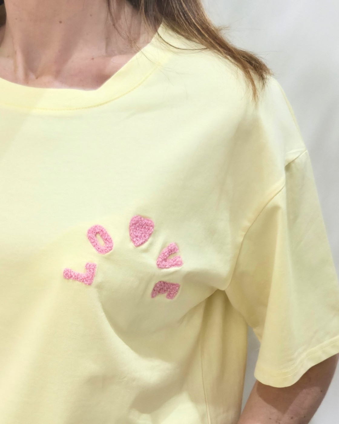T-shirt femme jaune love teddy rose