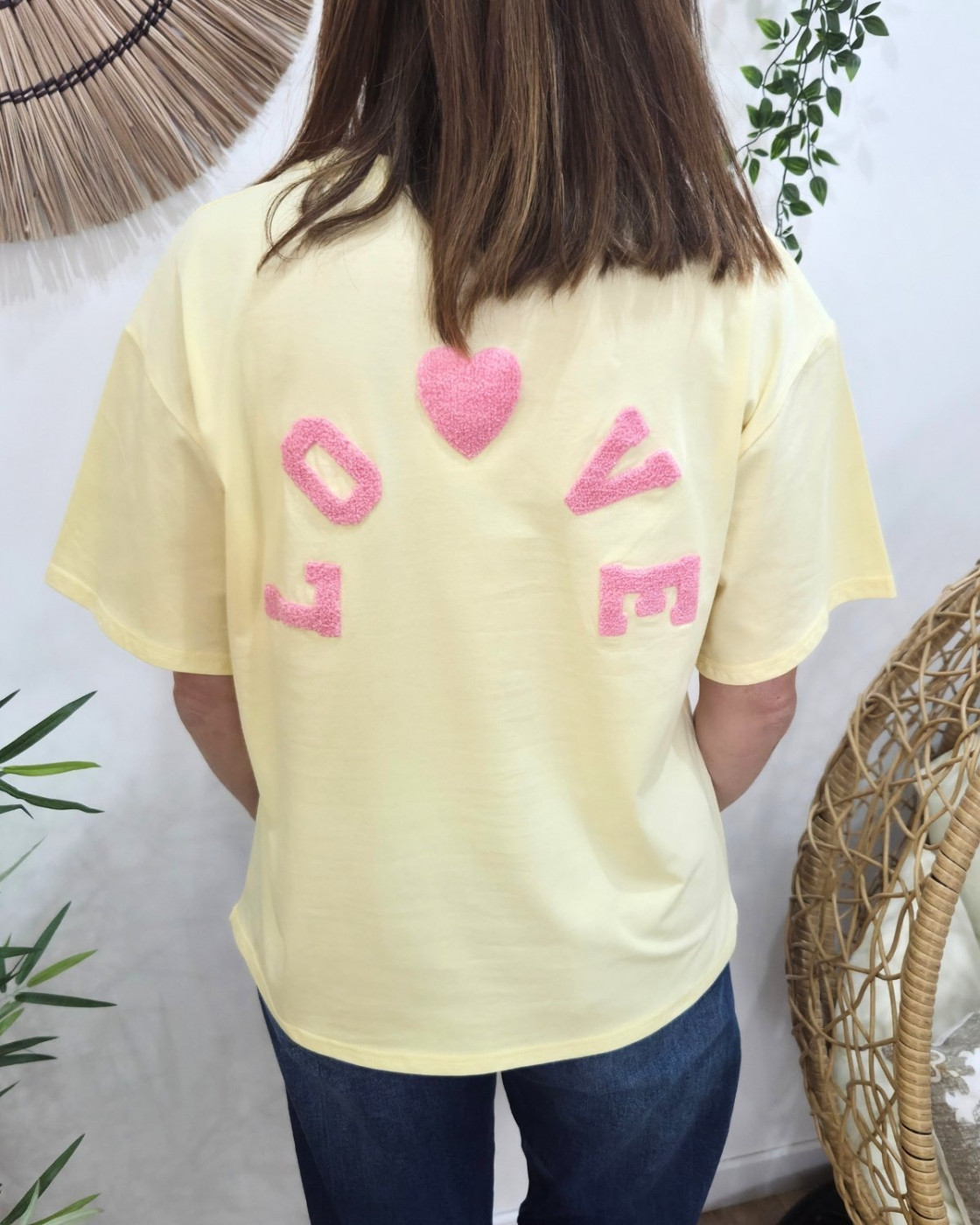 T-shirt femme jaune love teddy rose