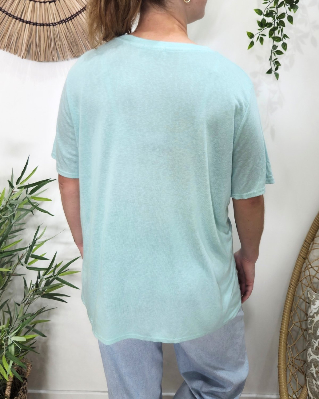 T-shirt femme col V soleil