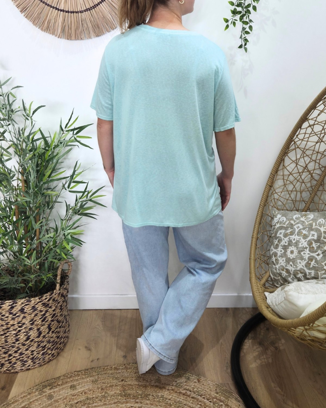T-shirt femme col V soleil
