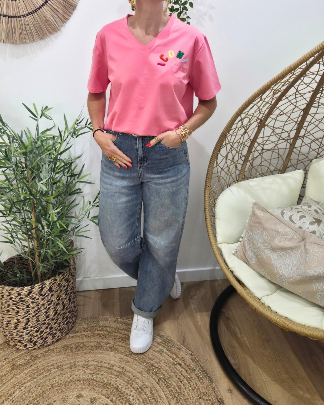 T-shirt femme rose ICONIC moumoute multicolore