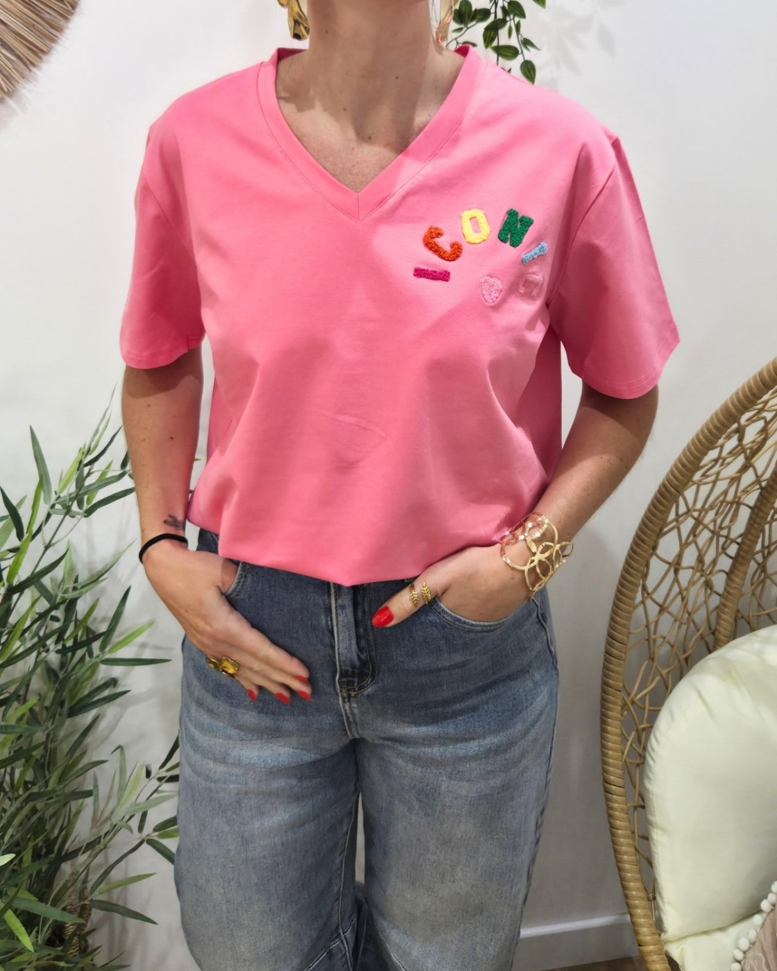 T-shirt femme rose ICONIC moumoute multicolore