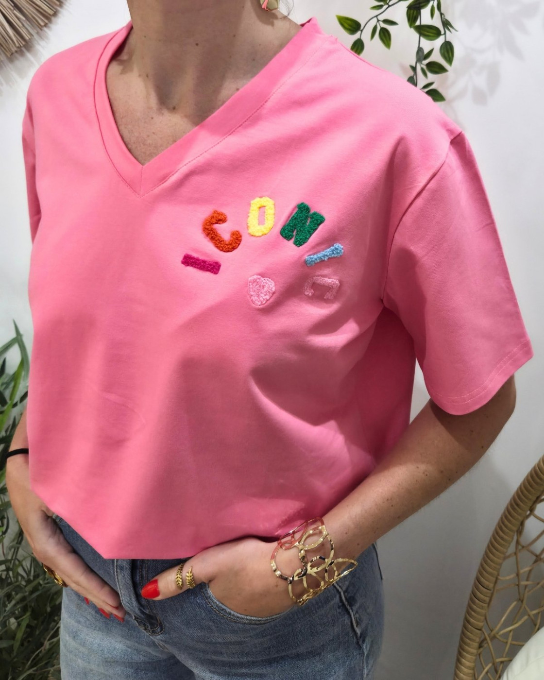 T-shirt femme rose ICONIC moumoute multicolore