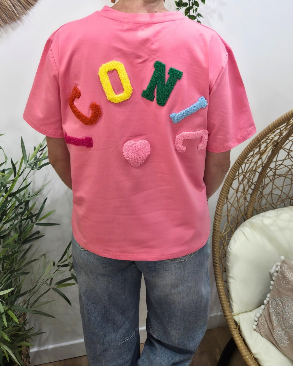T-shirt femme rose ICONIC moumoute multicolore