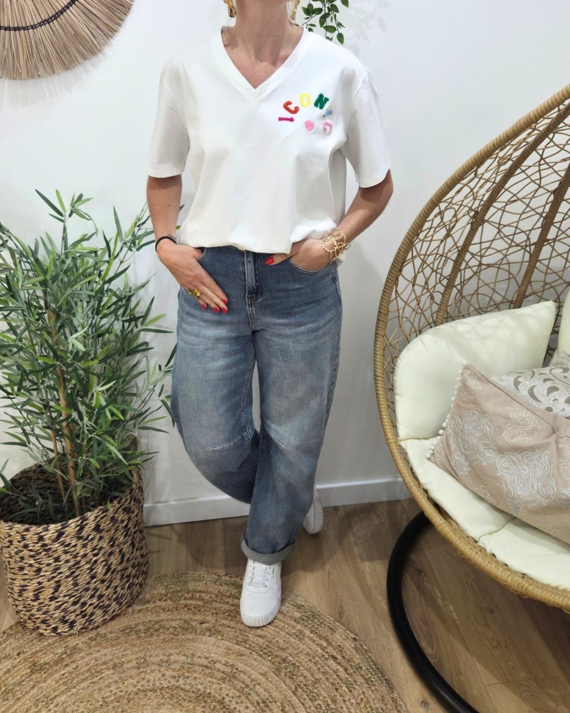 T-shirt femme blanc ICONIC moumoute multicolore