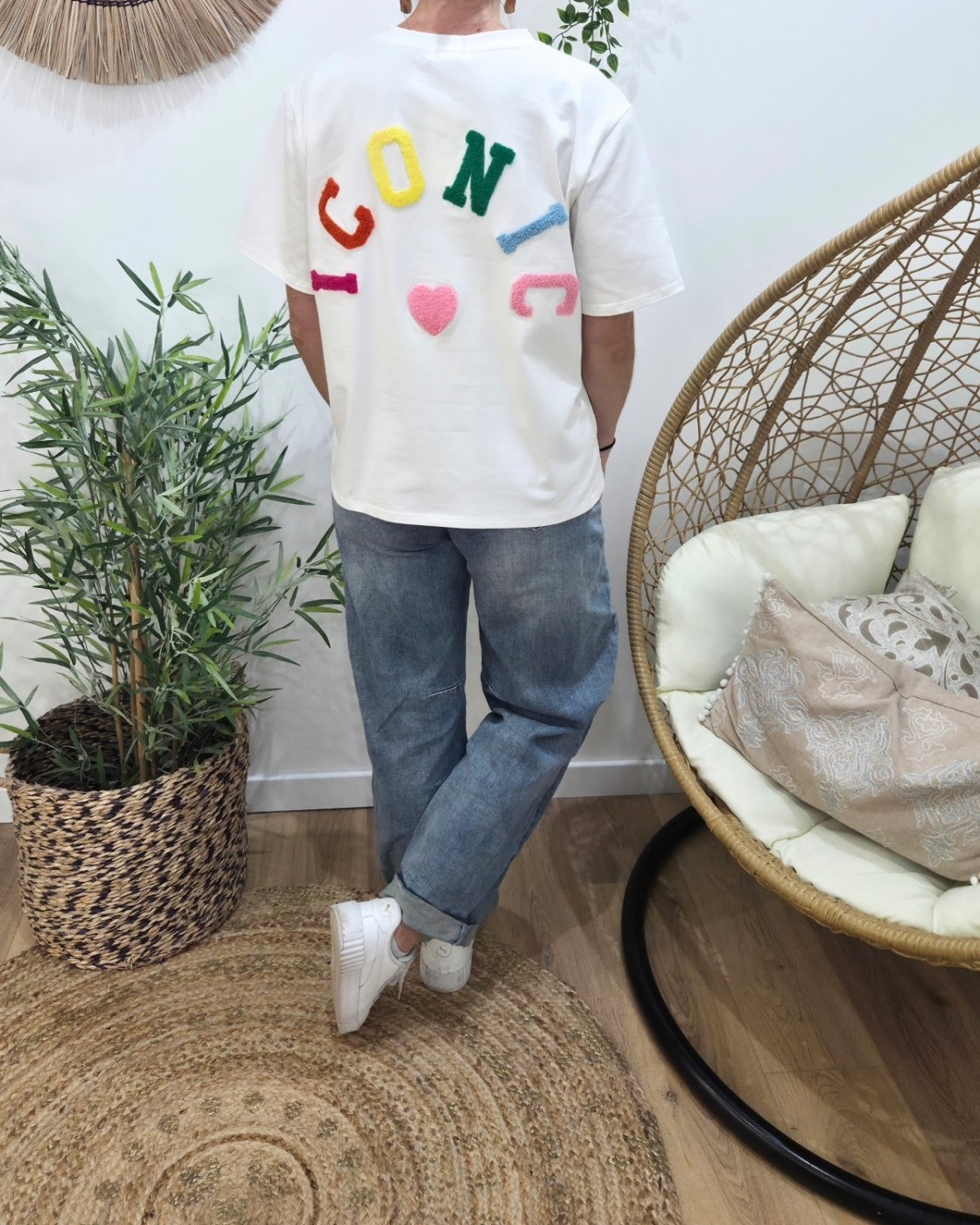 T-shirt femme blanc ICONIC moumoute multicolore