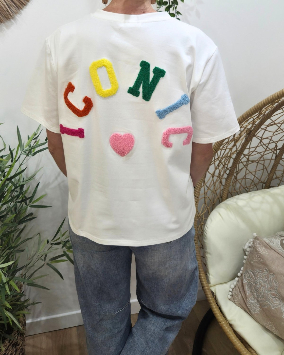 T-shirt femme blanc ICONIC moumoute multicolore