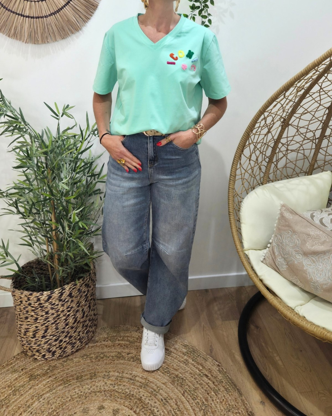 T-shirt femme vert d'eau ICONIC moumoute multicolore