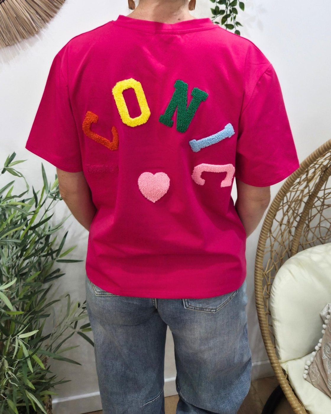 T-shirt femme rose fuchsia ICONIC moumoute multicolore