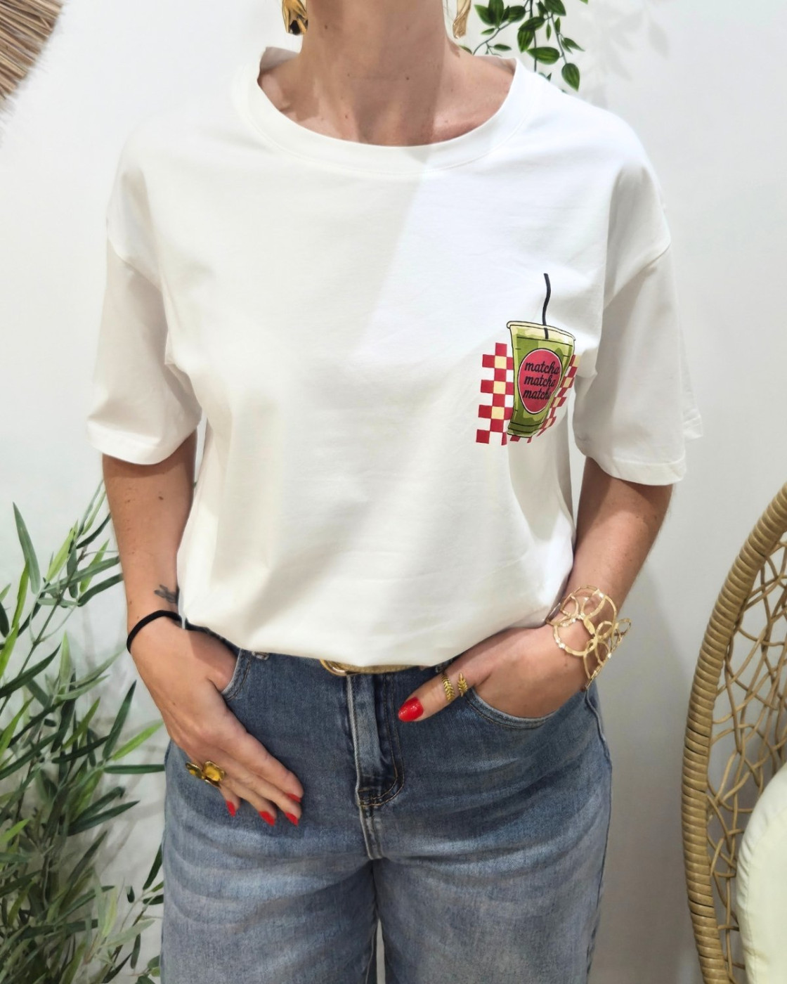 T-shirt femme Matcha Iced Latte blanc