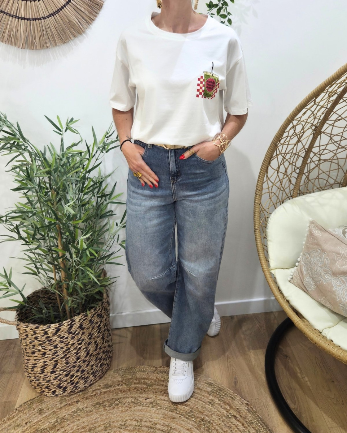T-shirt femme Matcha Iced Latte blanc