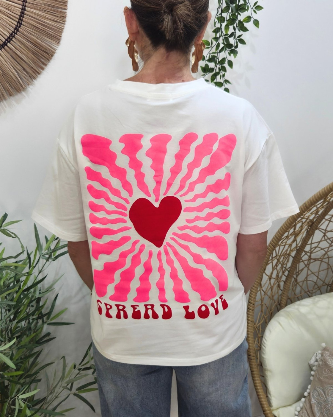 T-Shirt femme blanc Spread love rose et rouge