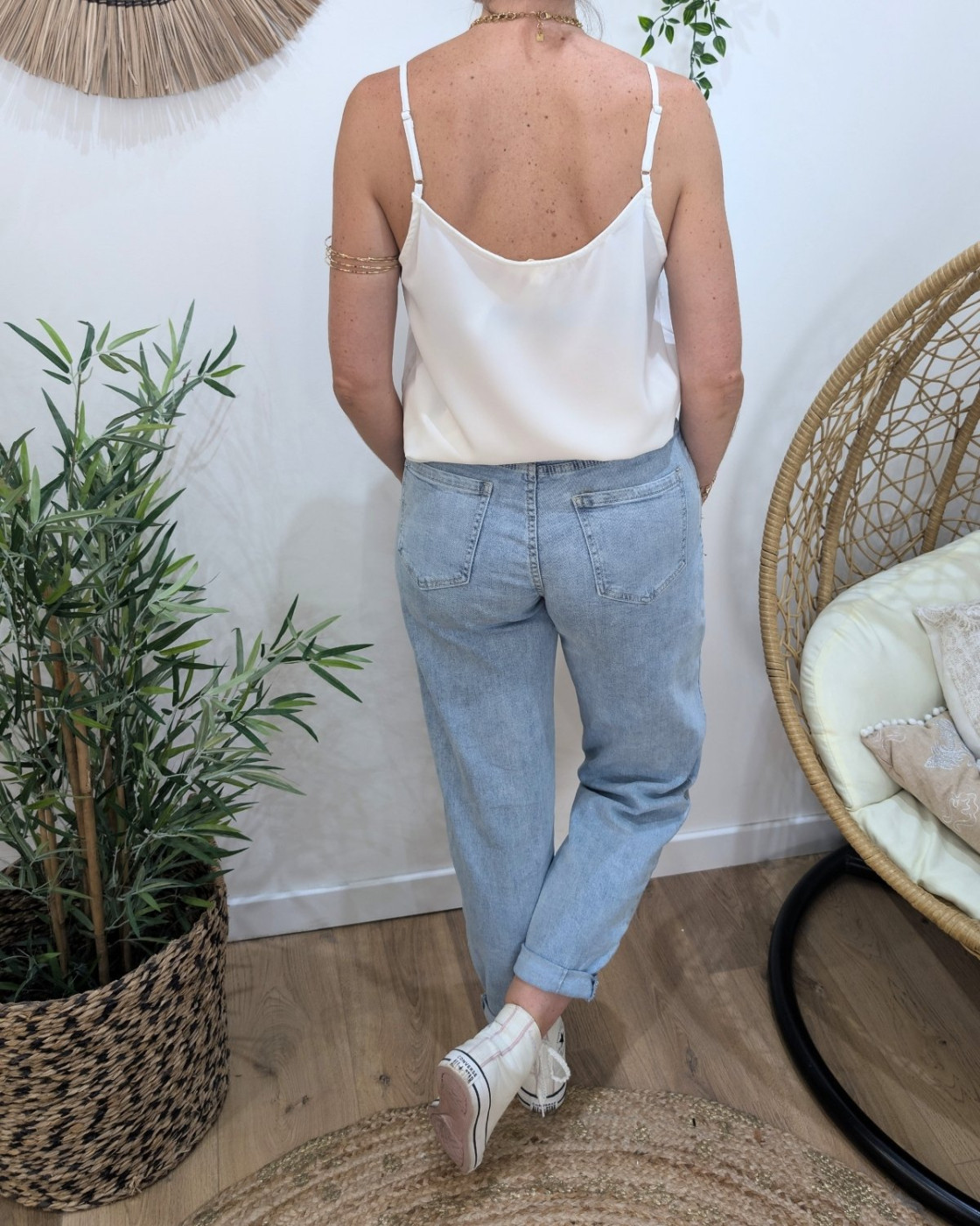 Top femme blanc à bretelles décolleté dentelle Luce