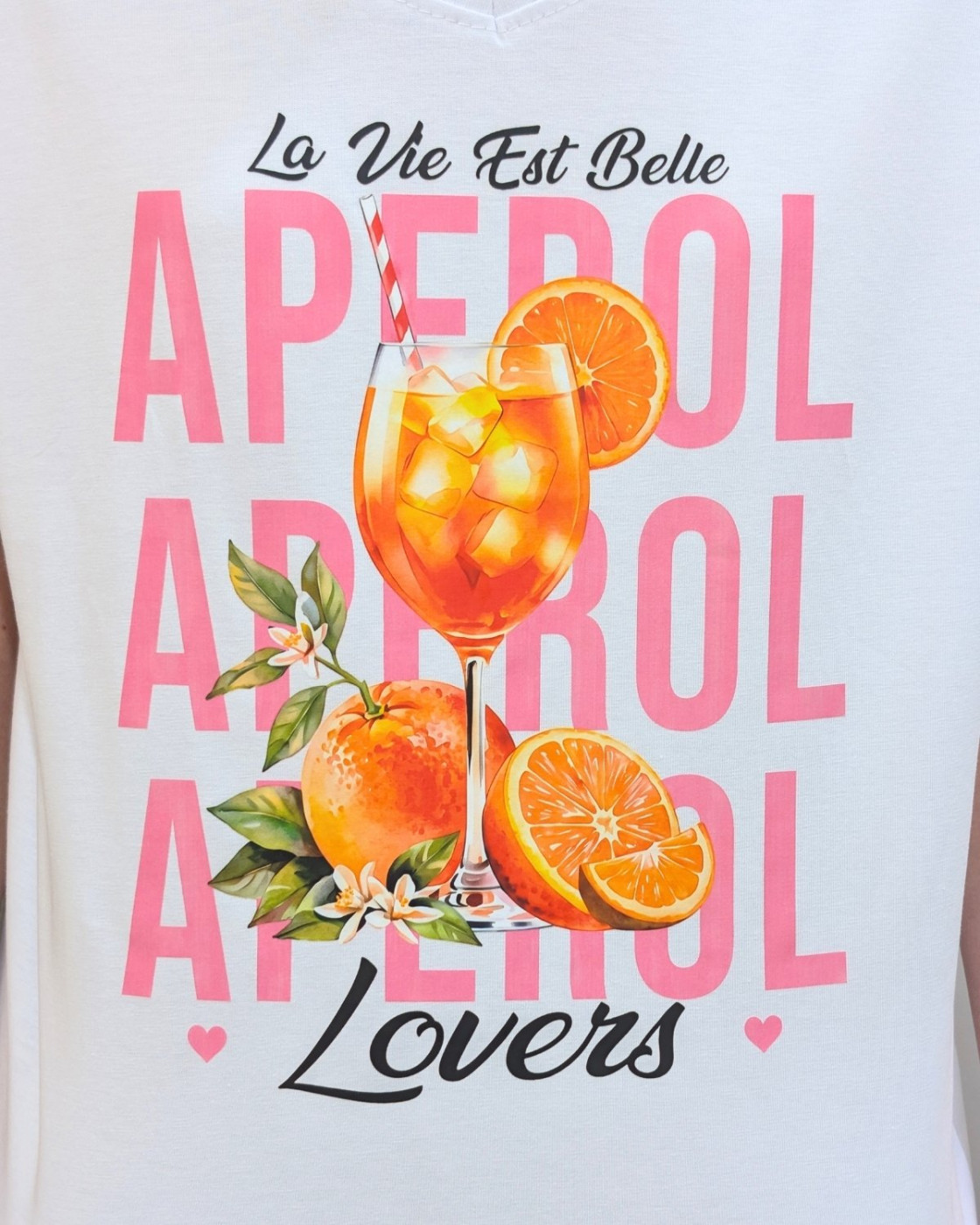 T-Shirt femme blanc La vie est belle APEROL lovers multicolore