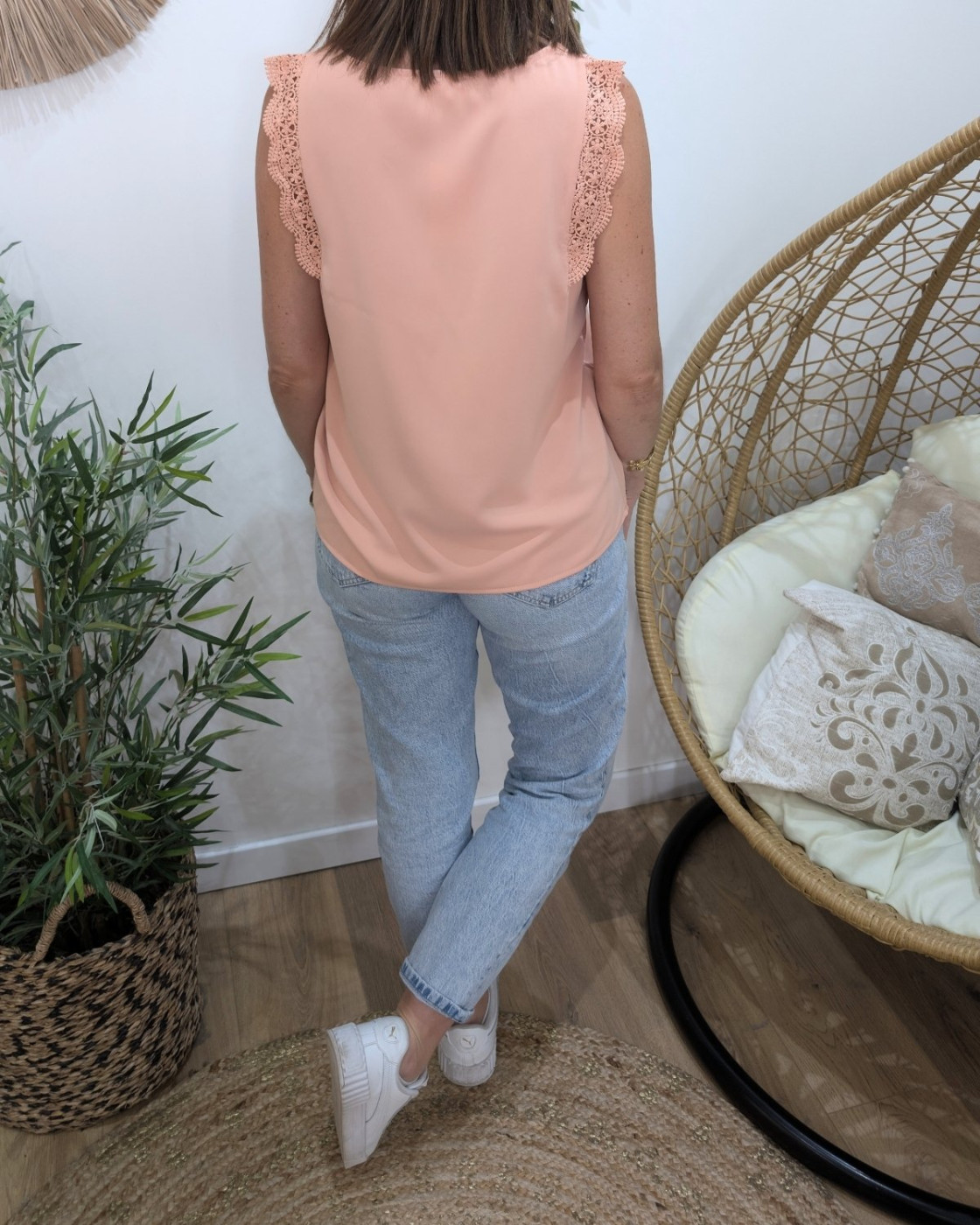 Top femme vieux rose dentelle Adrienne