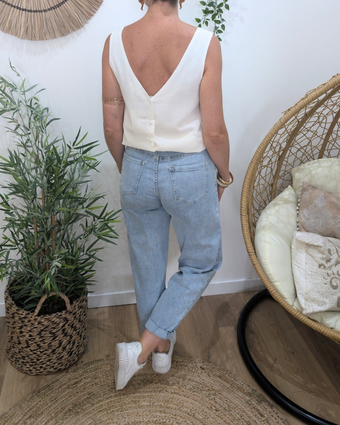 Top femme écru dos boutonné Célestia