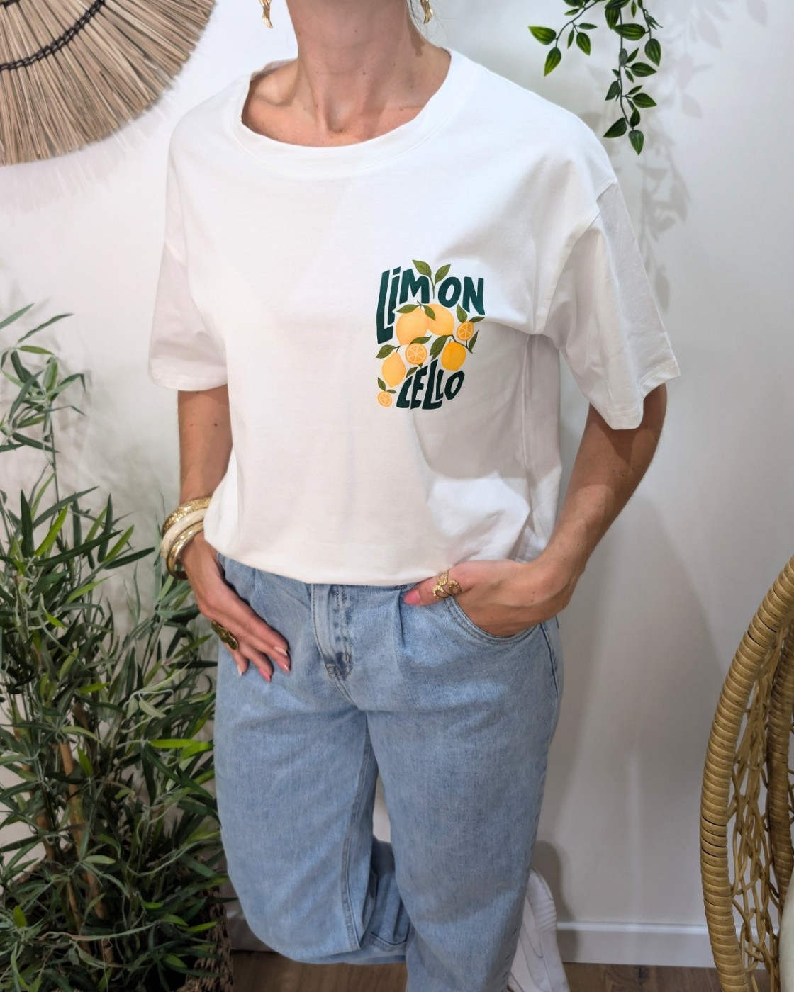 T-shirt femme blanc et vert limoncello