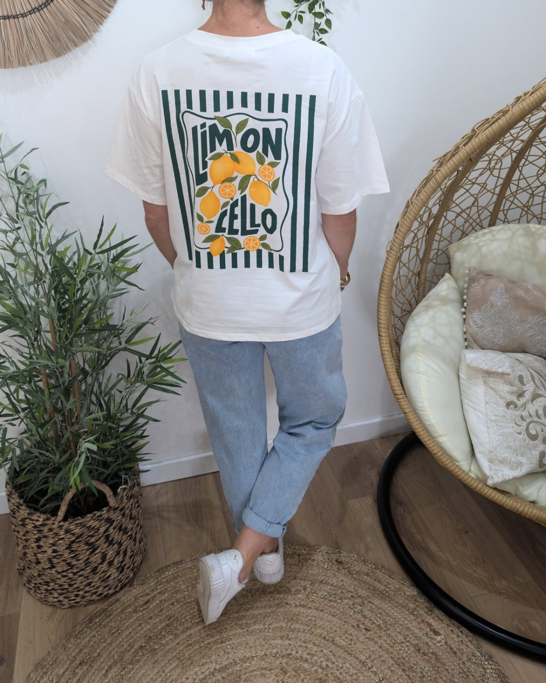 T-shirt femme blanc et vert limoncello