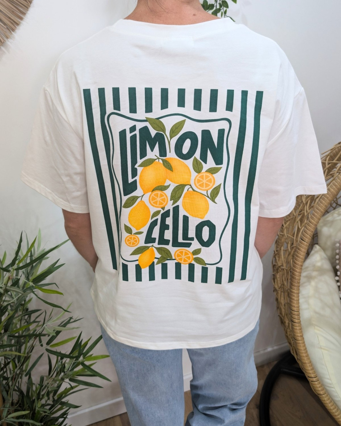 T-shirt femme blanc et vert limoncello