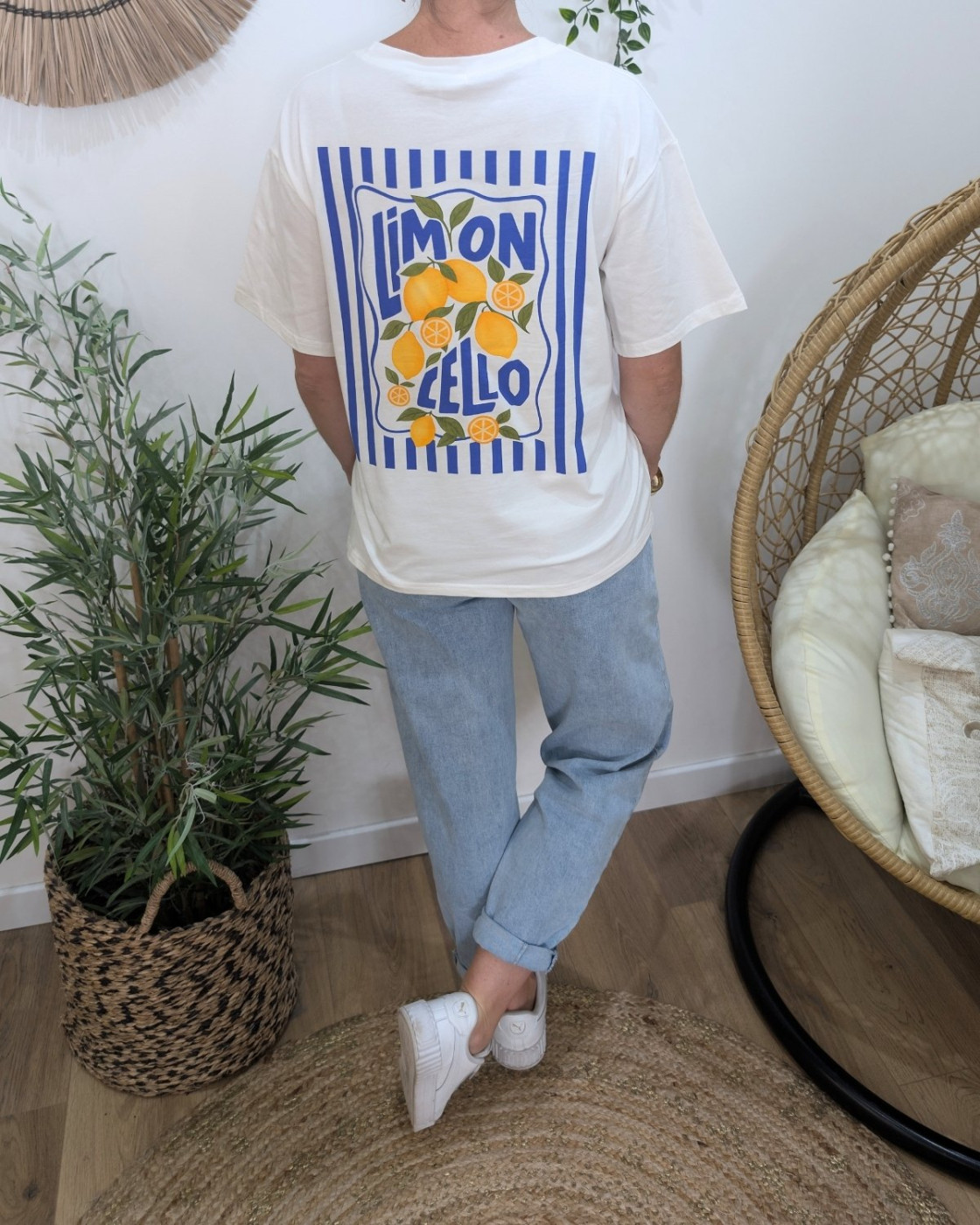 T-shirt femme blanc et bleu limoncello
