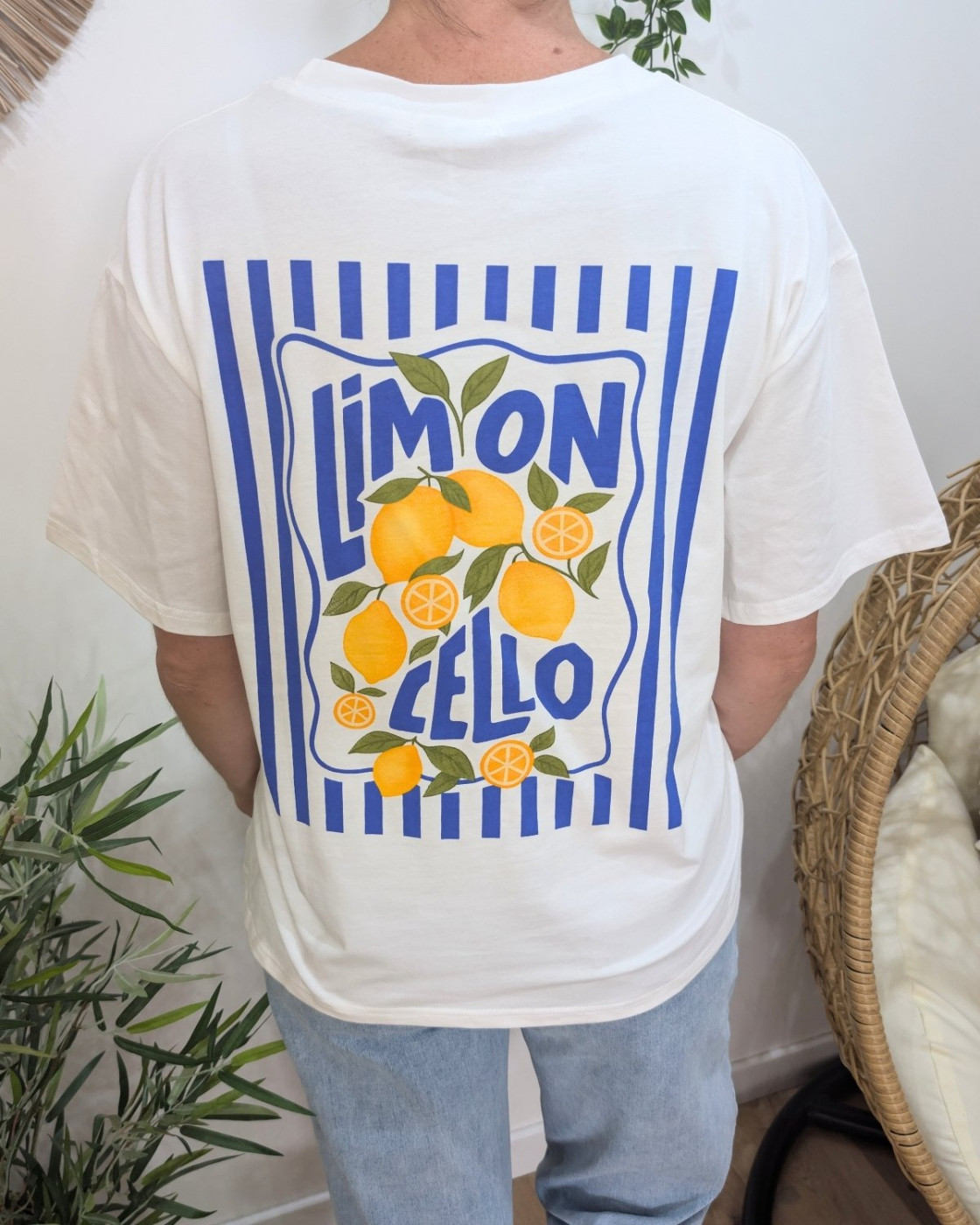 T-shirt femme blanc et bleu limoncello