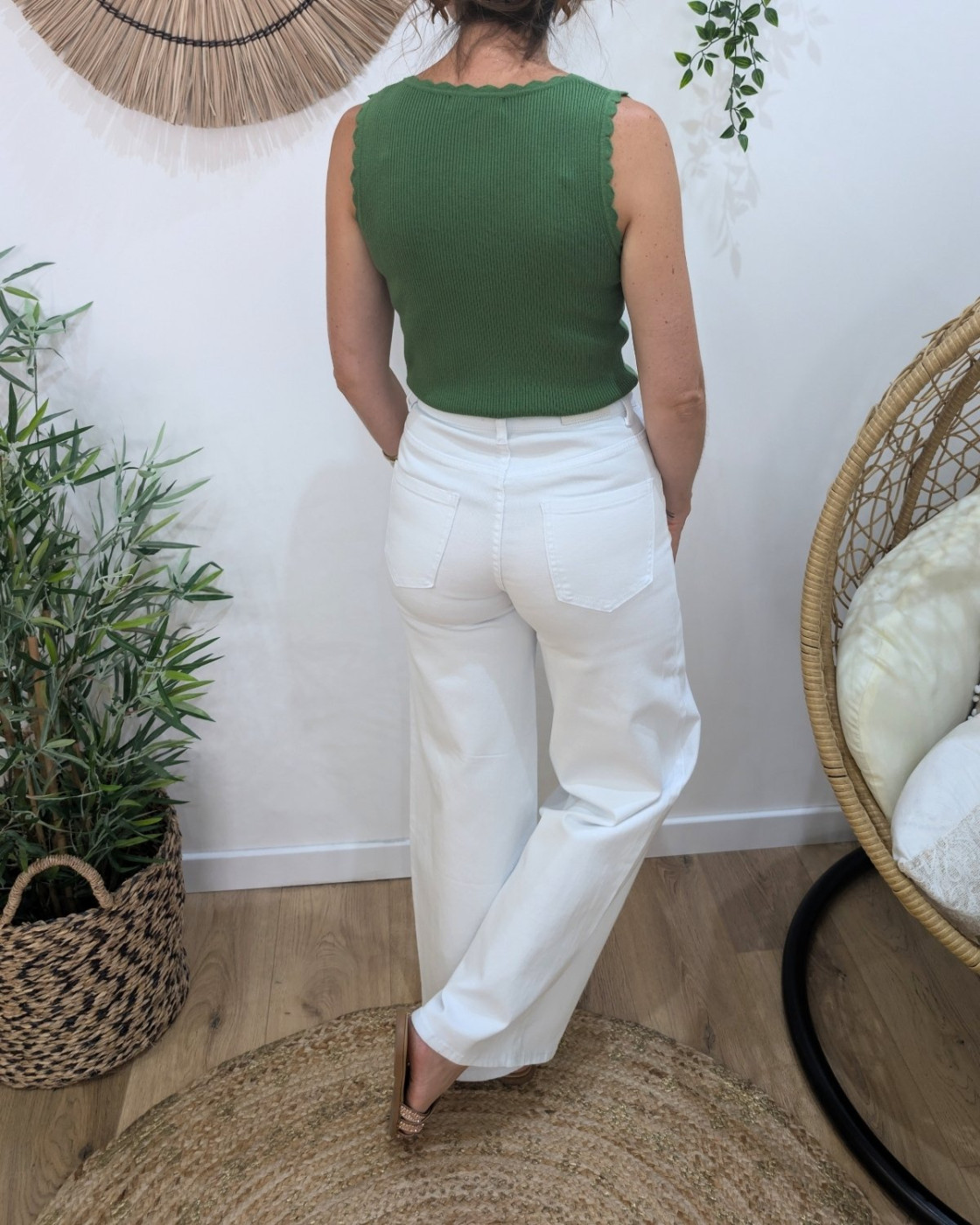 Top femme côtelé vert Lucilla