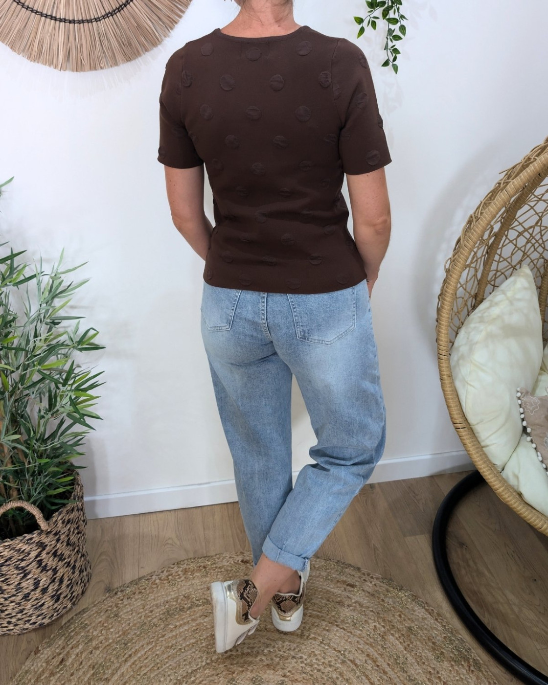 T-Shirt épais femme marron à pois